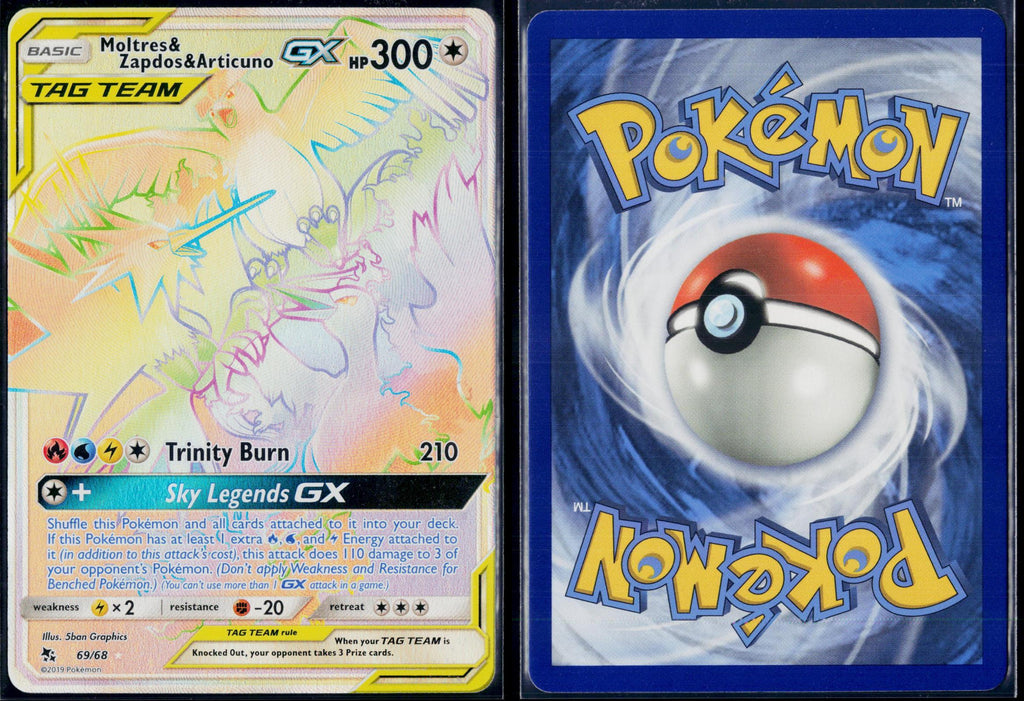 MOLTRES & ZAPDOS & ARTICUNO GX 69/68 POKEMON HIDDEN FATES RAINBOW RARE NM