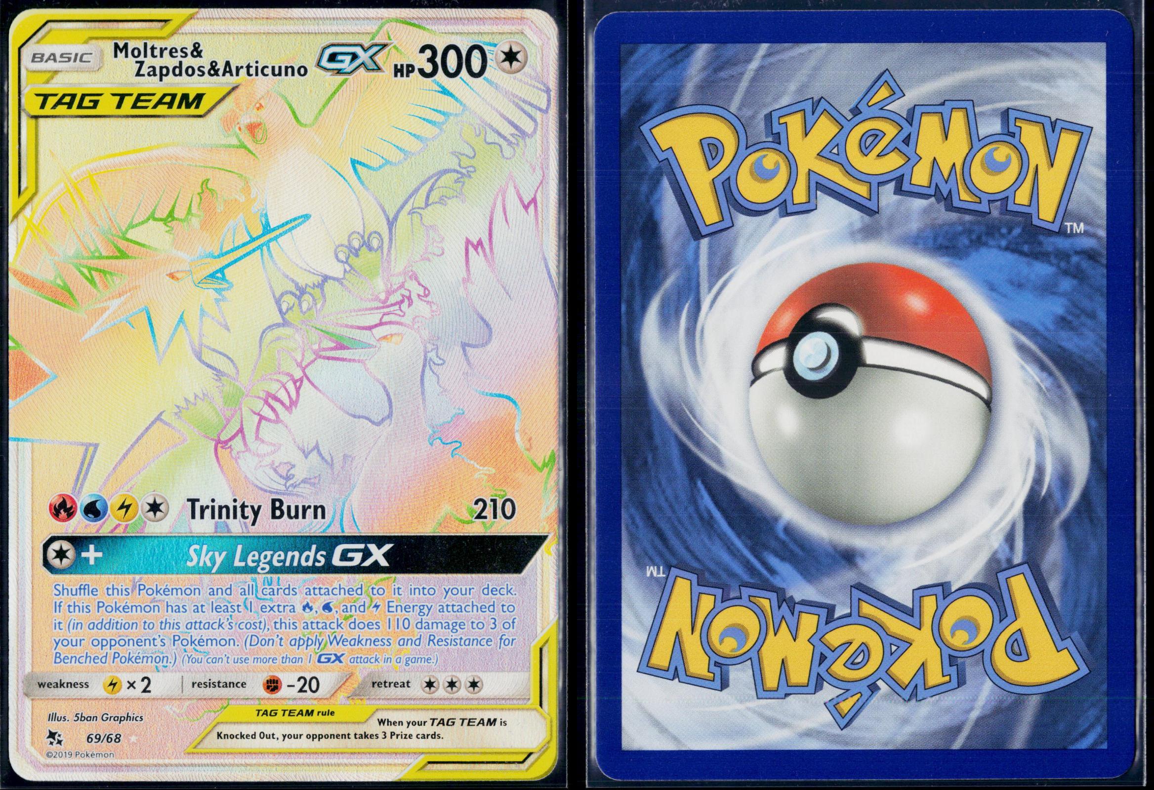MOLTRES & ZAPDOS & ARTICUNO GX 69/68 POKEMON HIDDEN FATES RAINBOW RARE NM