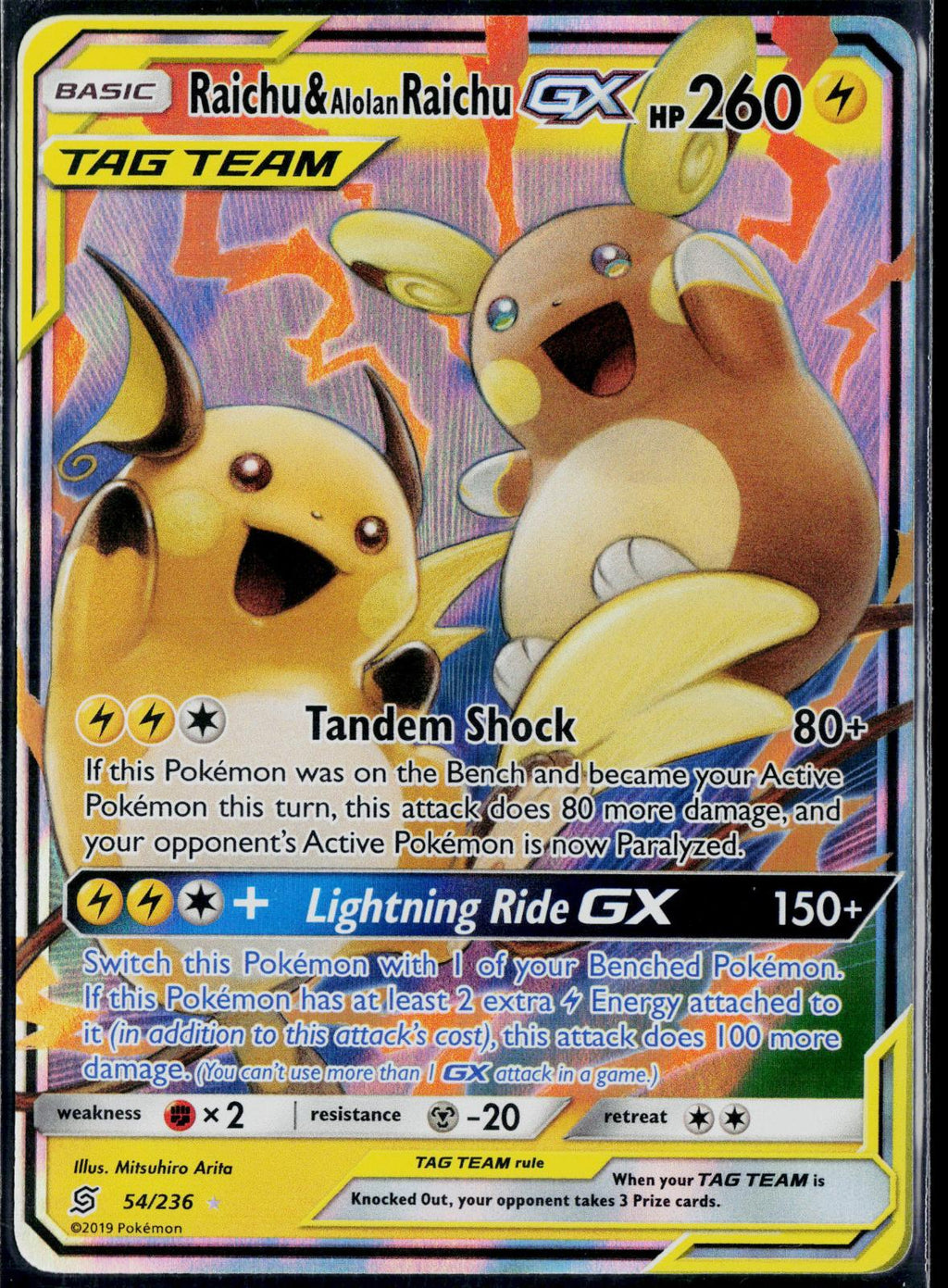 RAICHU & ALOLAN RAICHU GX 54/236 POKEMON UNIFIED MINDS HOLO GX RARE NM