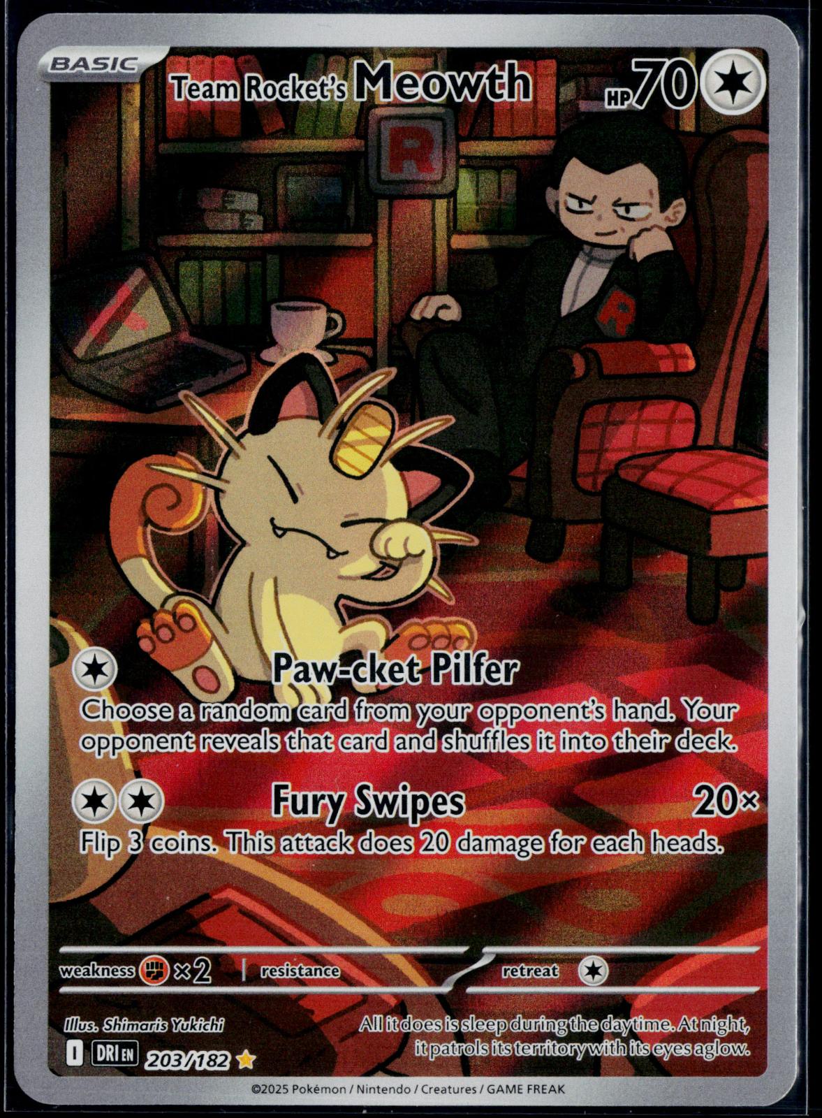 TEAM ROCKET'S MEOWTH 203/182 POKEMON DESTINED RIVALS ILLUSTRATION RARE NM
