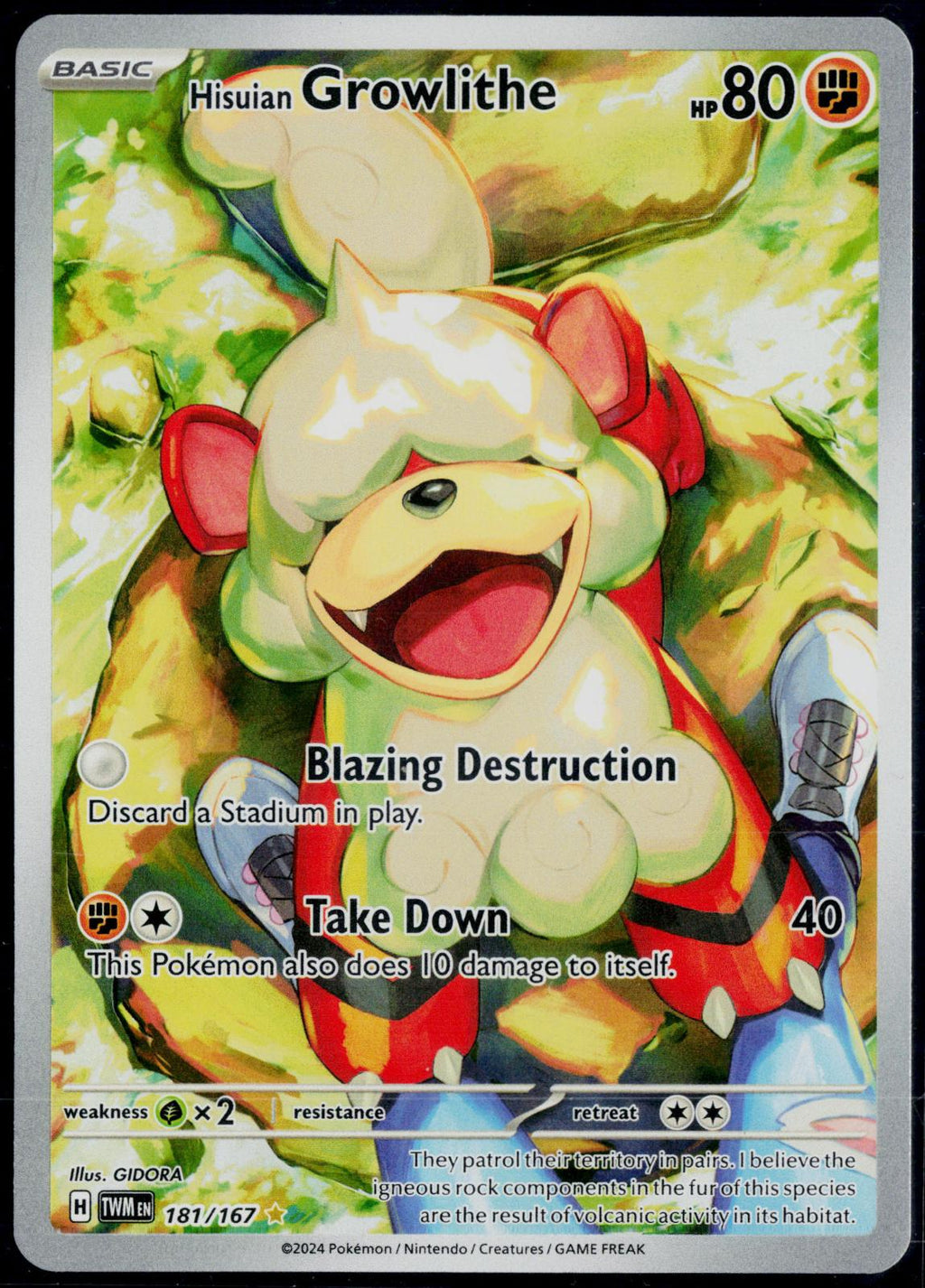 HISUIAN GROWLITHE 181/167 POKEMON TWILIGHT MASQUERADE ILLUSTRATION RARE NM
