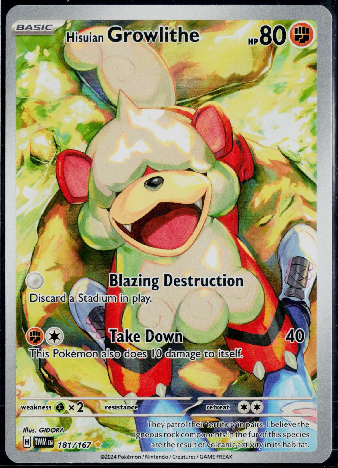 HISUIAN GROWLITHE 181/167 POKEMON TWILIGHT MASQUERADE ILLUSTRATION RARE NM