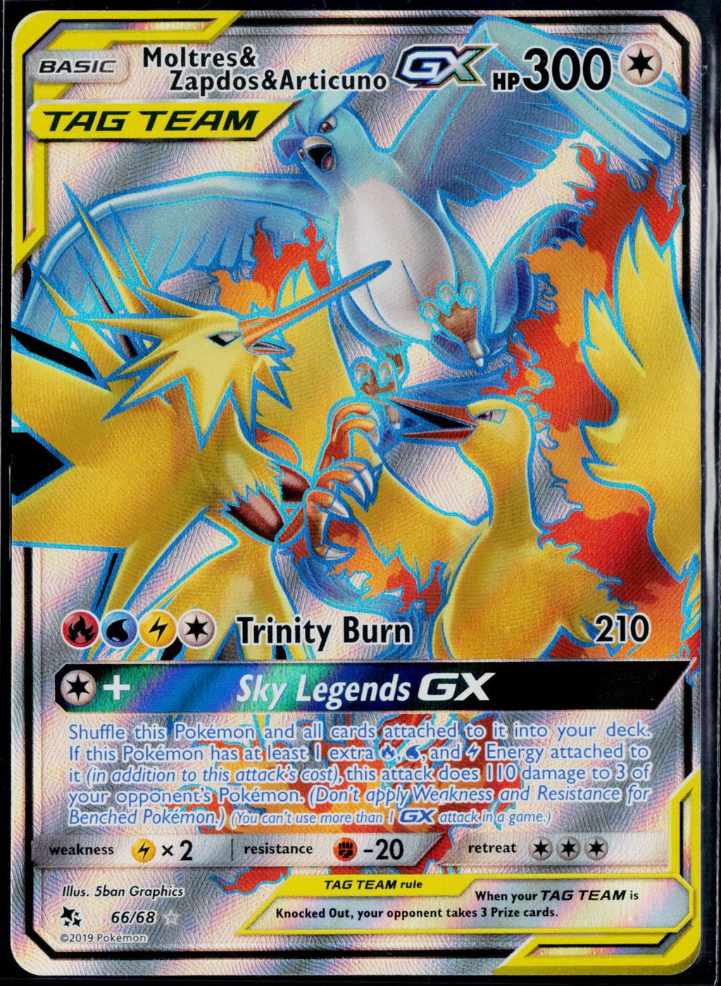 MOLTRES & ZAPDOS & ARTICUNO GX 66/68 POKEMON HIDDEN FATES ULTRA RARE NM
