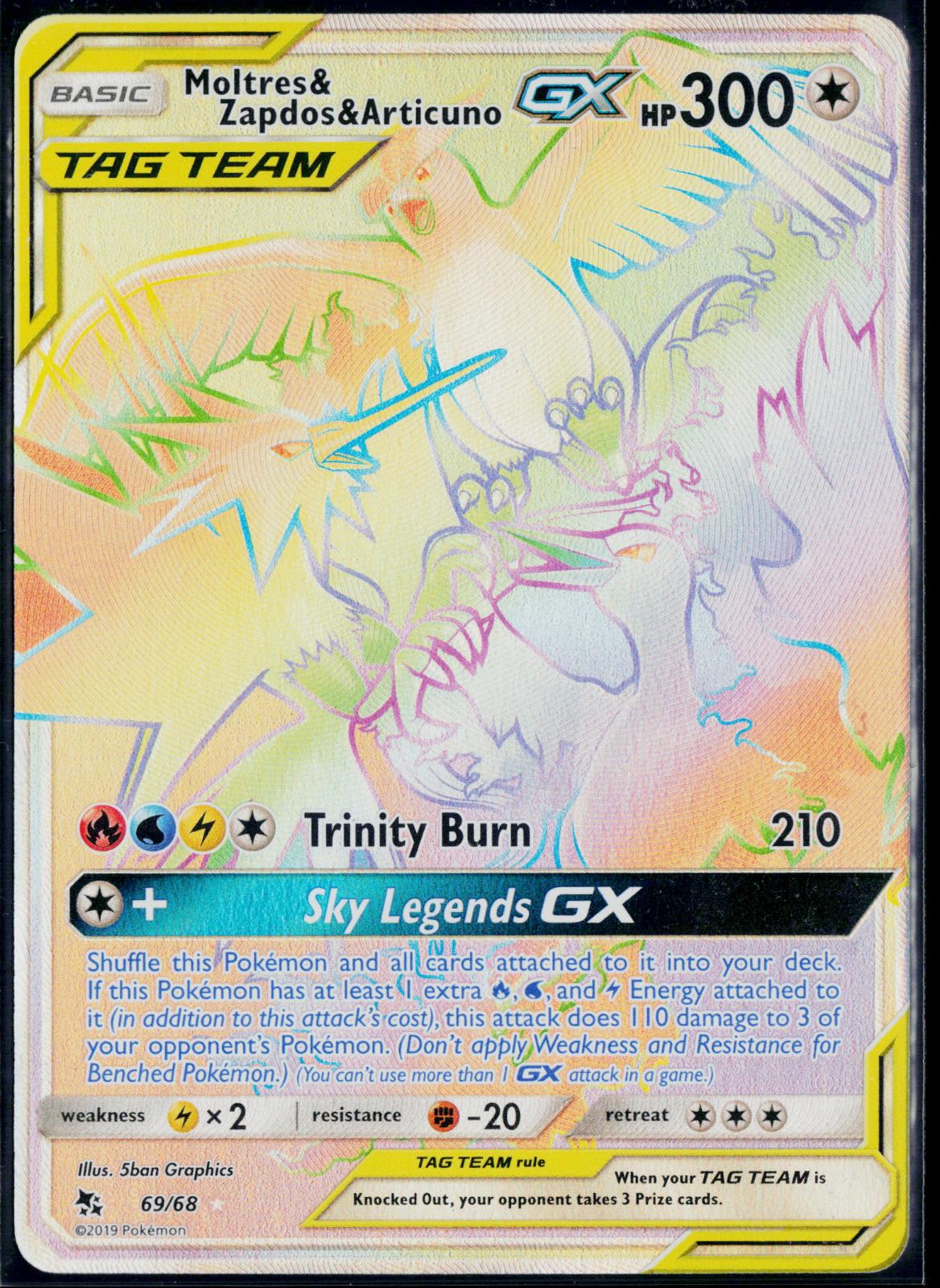 MOLTRES & ZAPDOS & ARTICUNO GX 69/68 POKEMON HIDDEN FATES RAINBOW RARE NM