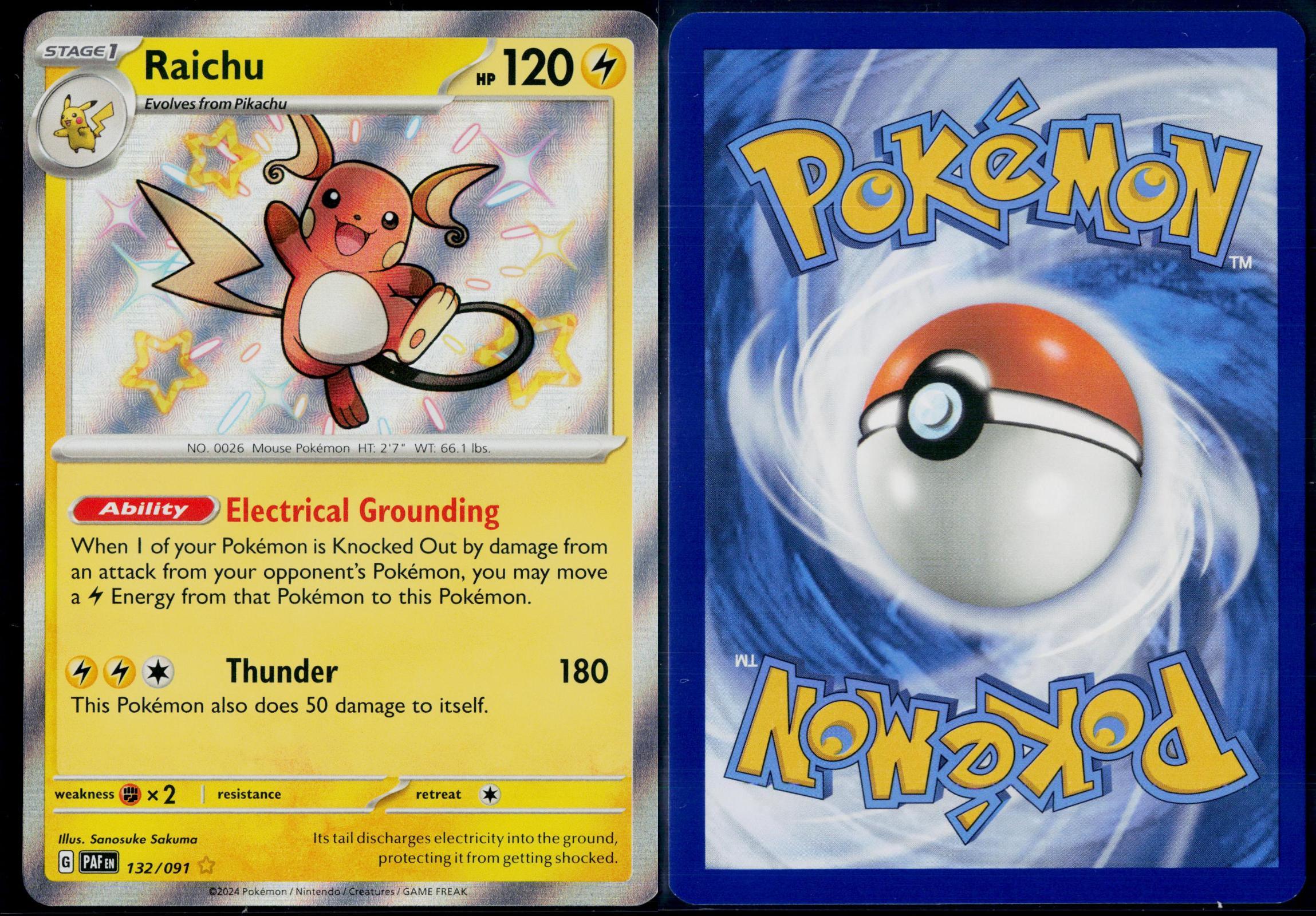 RAICHU 132/091 POKEMON PALDEAN FATES SHINY RARE NM