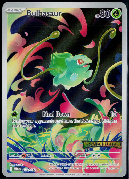BULBASAUR 133/132 STAMPED POKEMON MEGA EVOLUTION ILLUSTRATION RARE NM