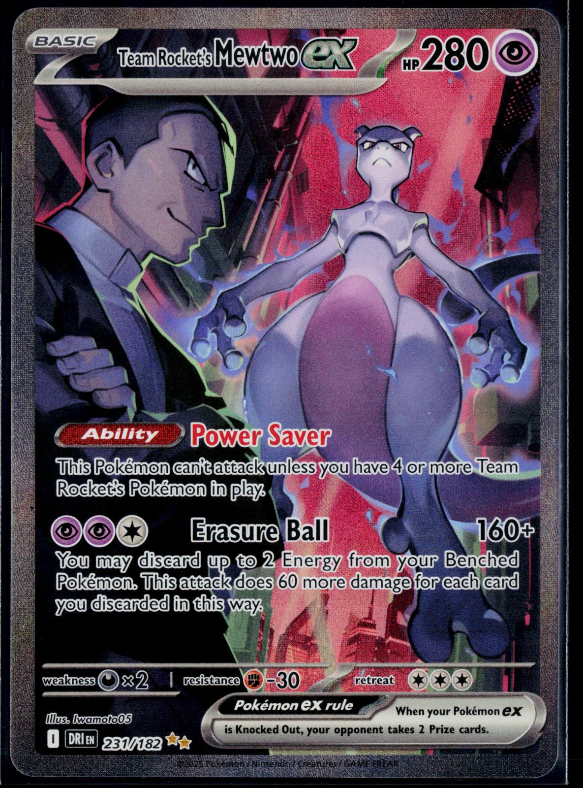 TEAM ROCKET'S MEWTWO EX 231/182 POKEMON DESTINED RIVALS NM