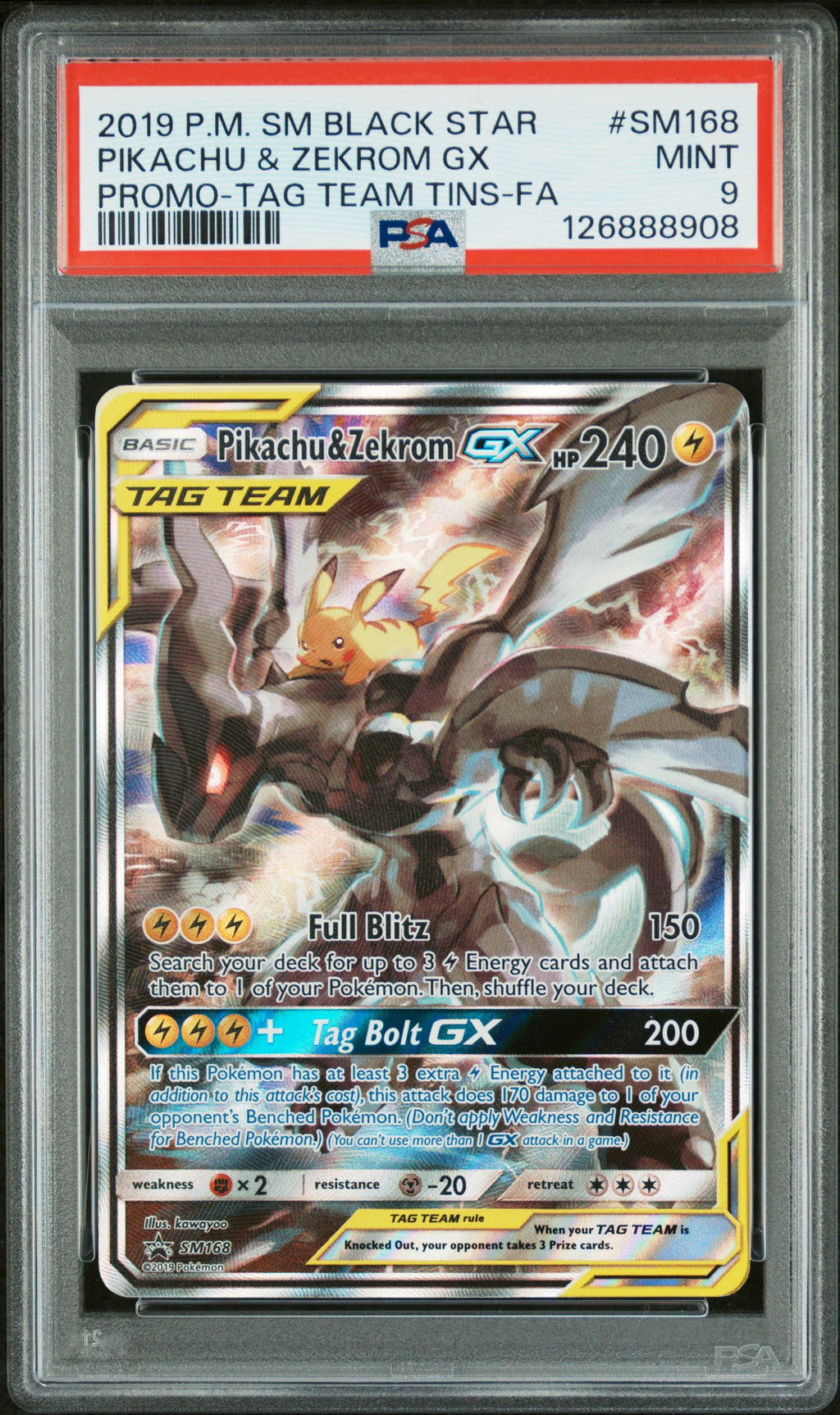 PIKACHU & ZEKROM GX SM168 PSA 9 POKEMON SM BLACK STAR PROMO TAG TEAM TINS