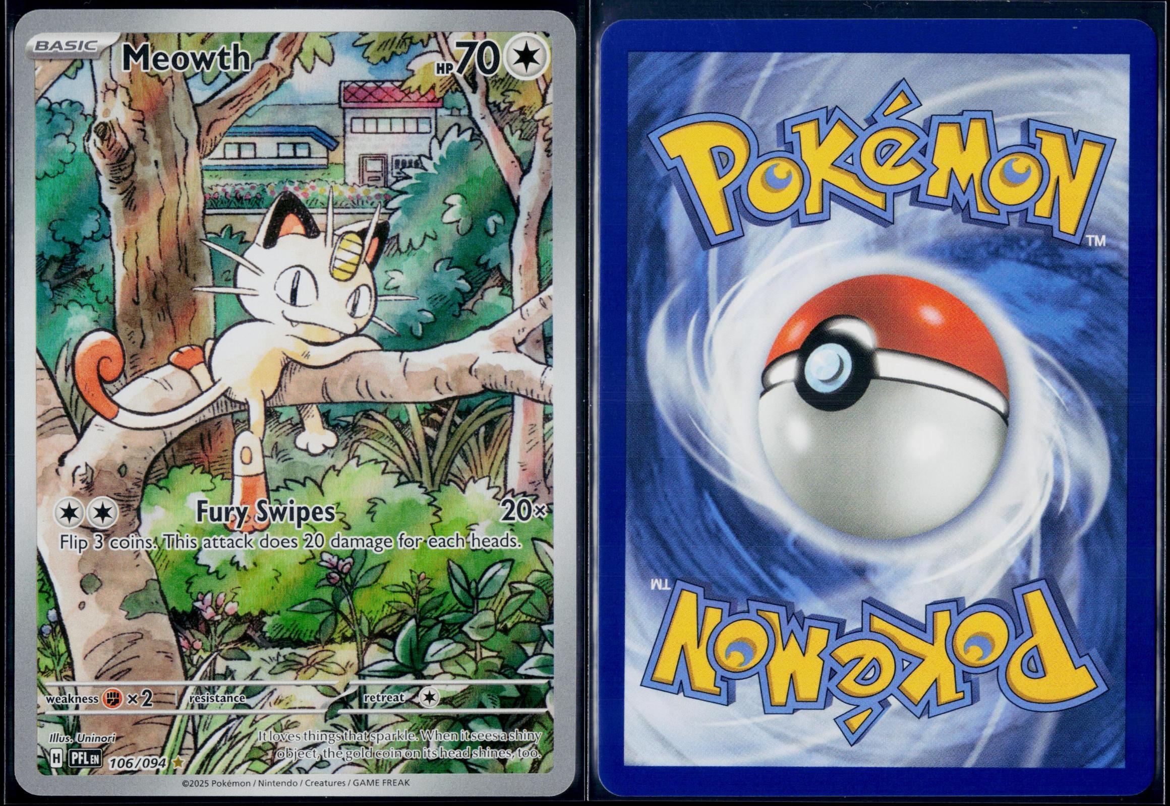 MEOWTH 106/094 POKEMON PHANTASMAL FLAMES ILLUSTRATION RARE NM