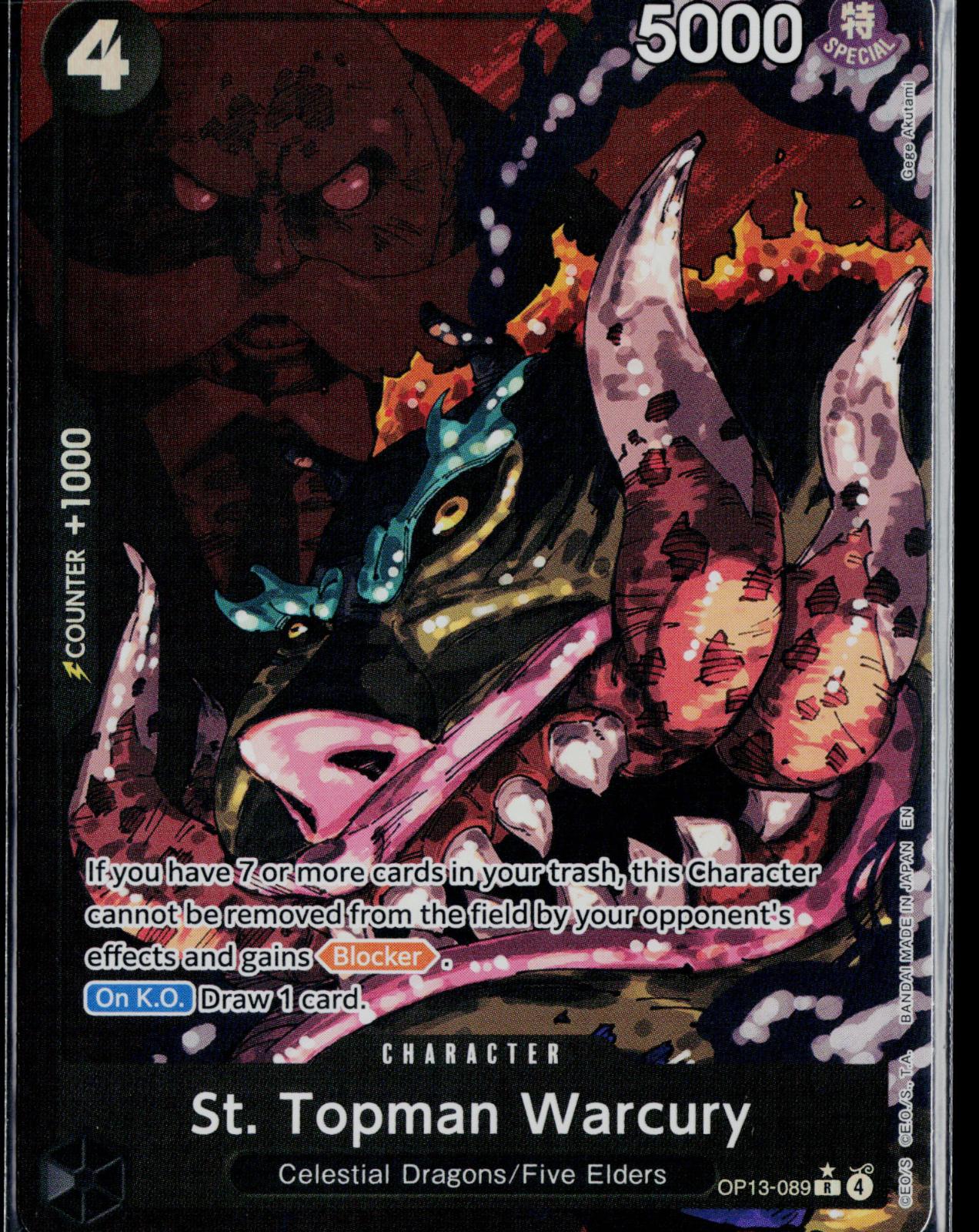 ST. TOPMAN WARCURY (ALTERNATE ART) OP13-089 ONE PIECE CARRYING ON HIS WILL R NM