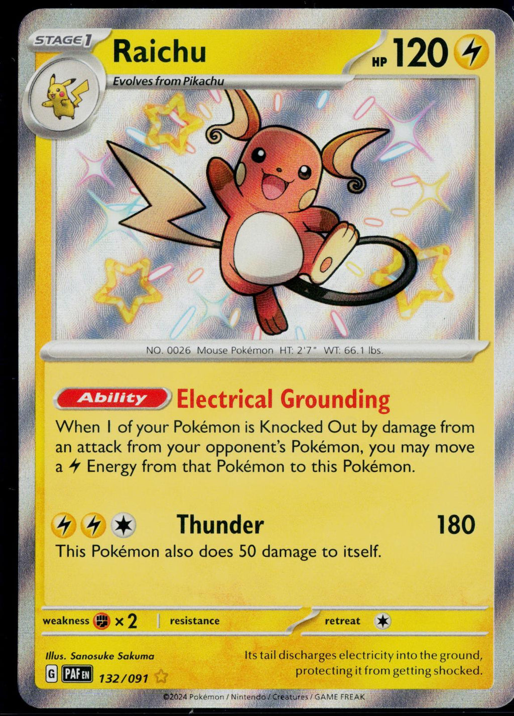 RAICHU 132/091 POKEMON PALDEAN FATES SHINY RARE NM
