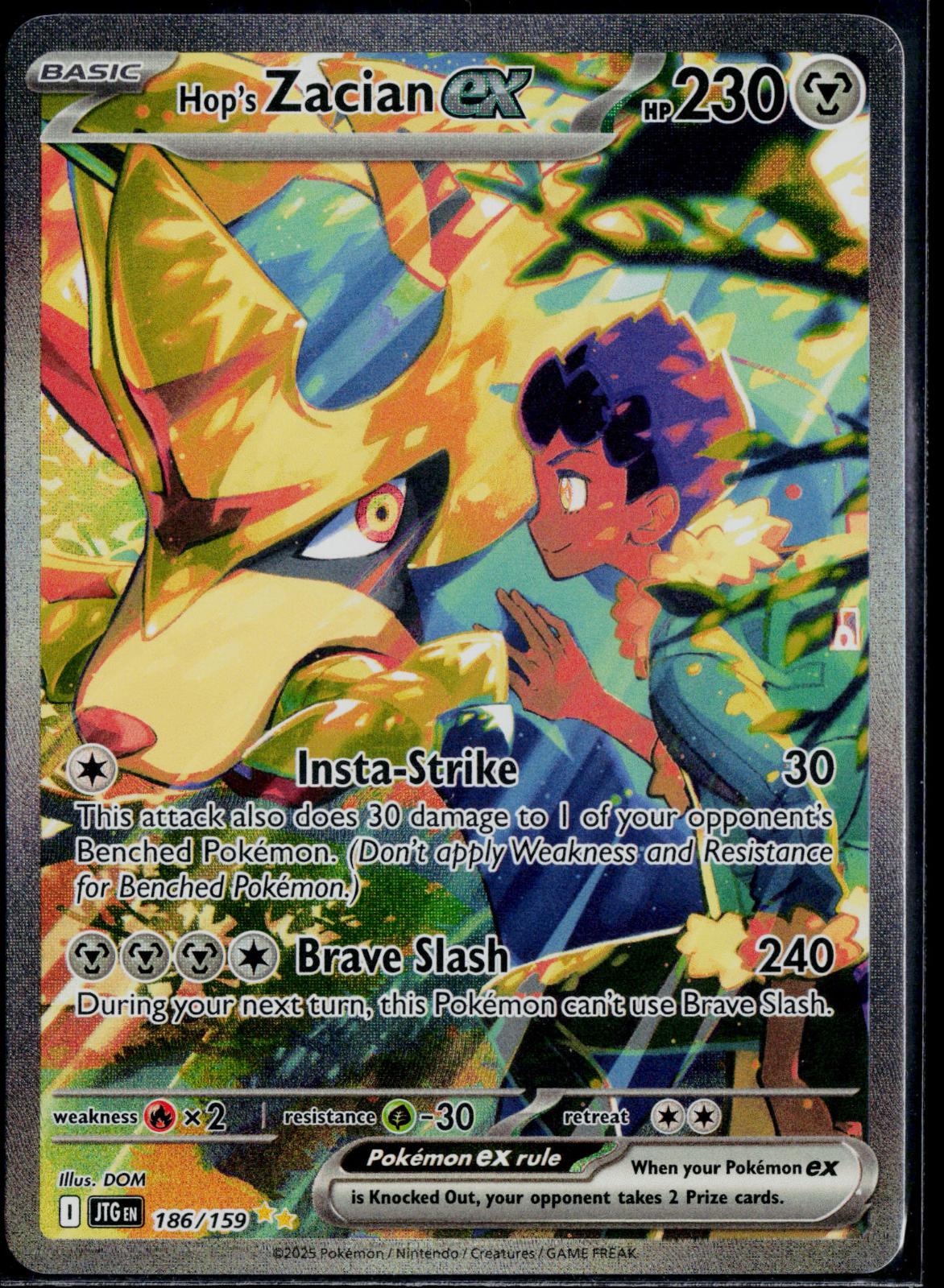 HOP'S ZACIAN EX 186/159 POKEMON JOURNEY TOGETHER SPECIAL ILLUSTRATION RARE NM