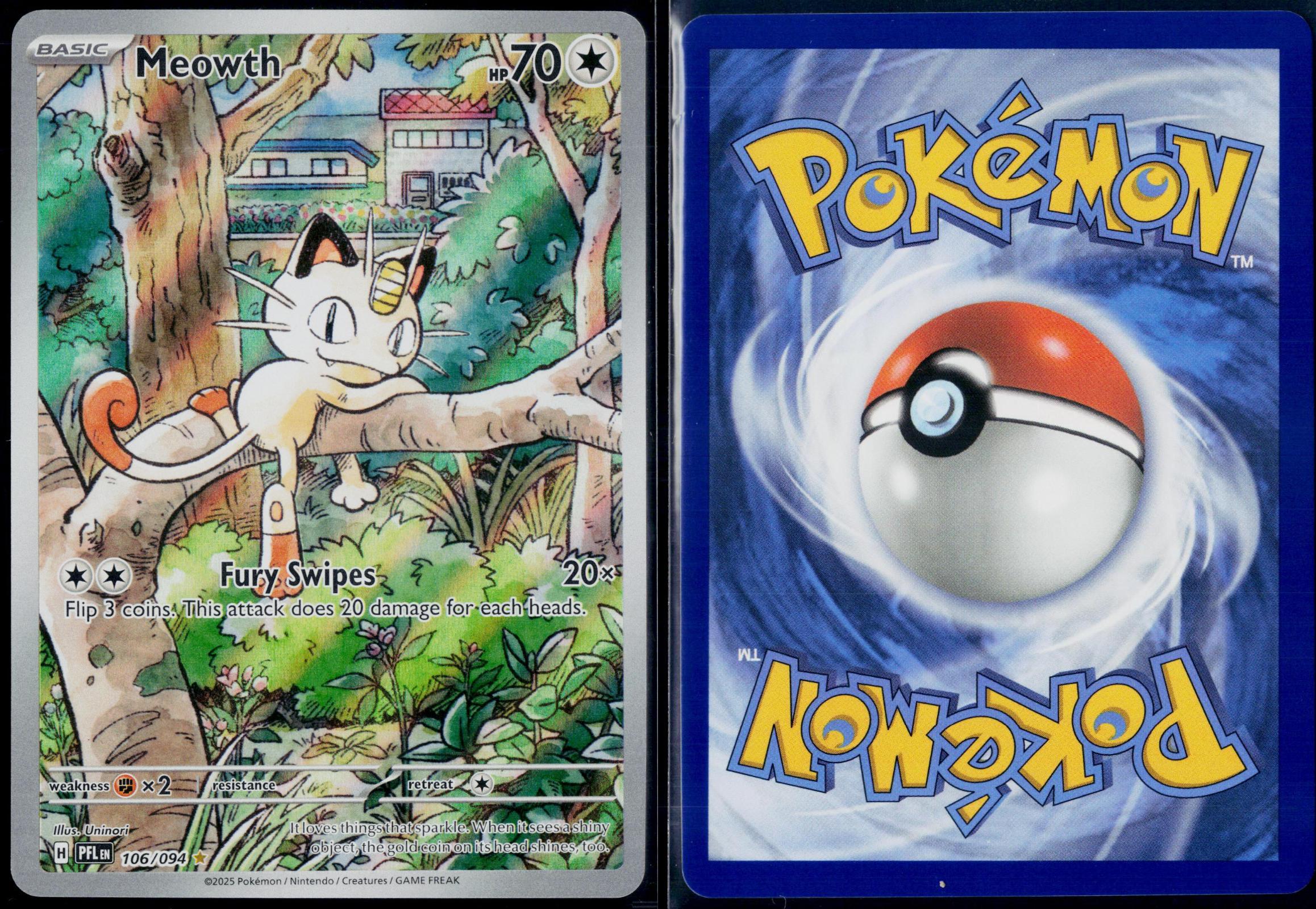 MEOWTH 106/094 POKEMON PHANTASMAL FLAMES ILLUSTRATION RARE NM