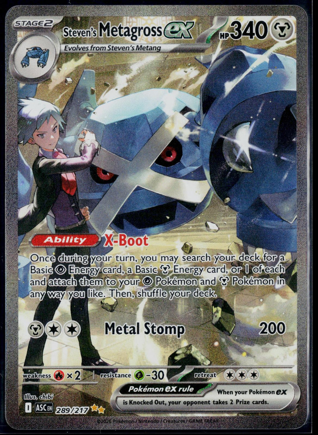 STEVEN'S METAGROSS EX 289/217 POKEMON ME: ASCENDED HEROES NM