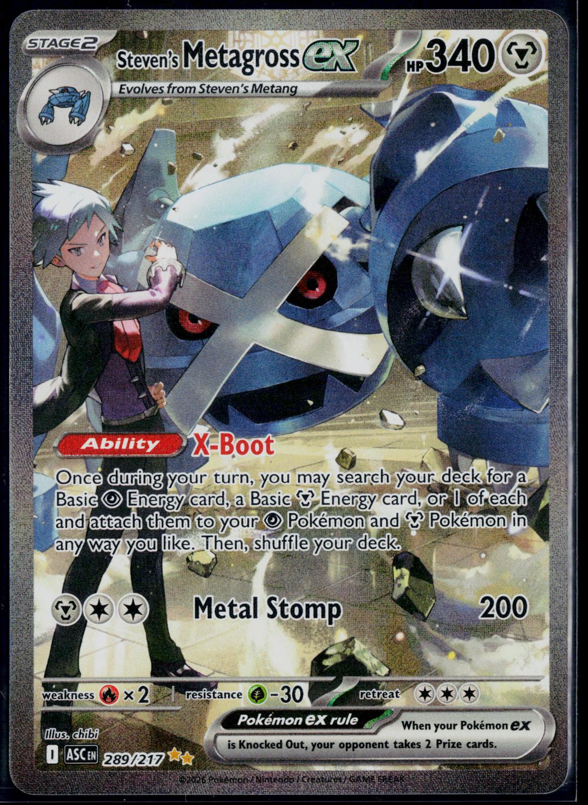 STEVEN'S METAGROSS EX 289/217 POKEMON ME: ASCENDED HEROES NM
