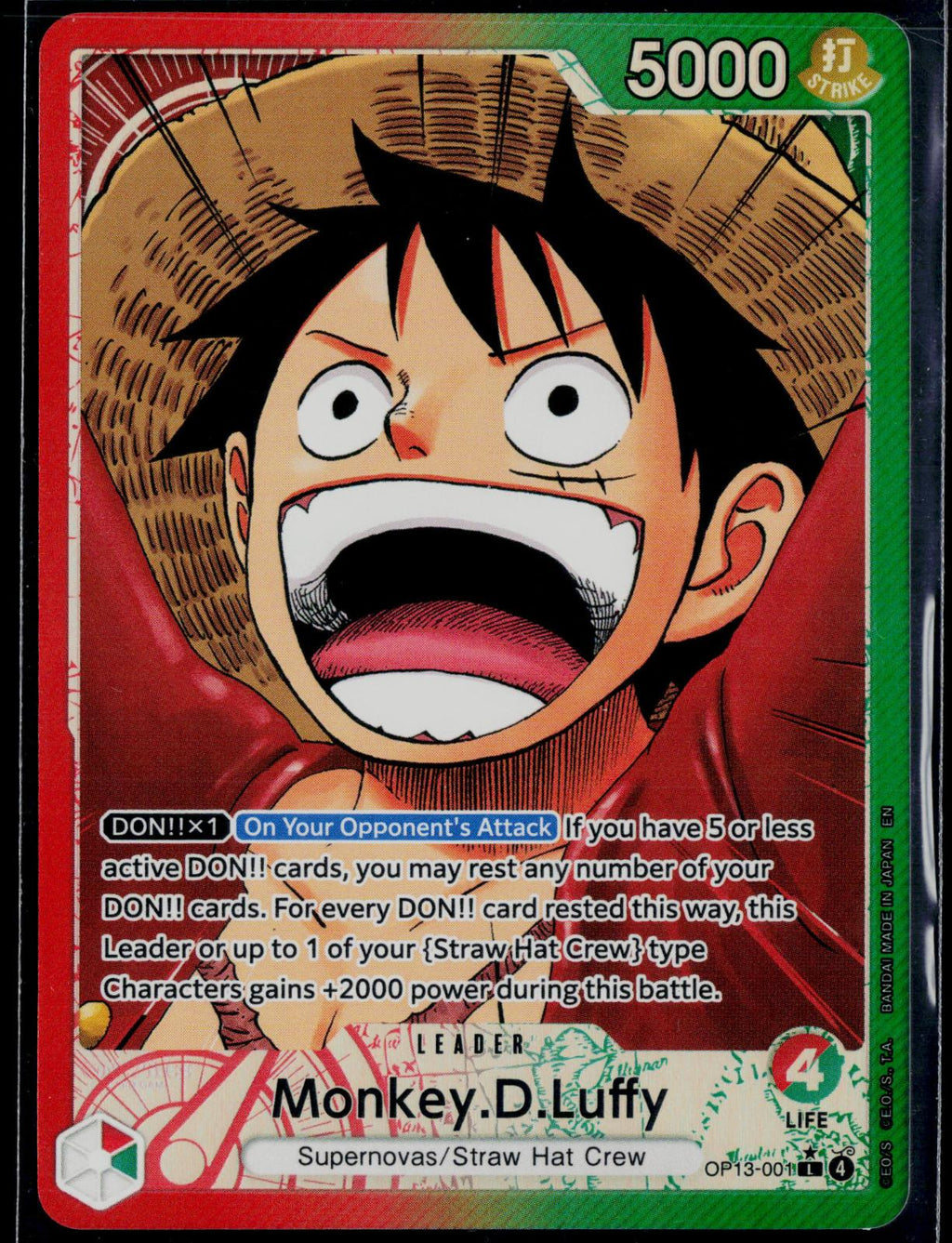 MONKEY.D.LUFFY (001) (ALTERNATE ART) OP13-001 ONE PIECE CARRYING ON HIS WILL NM