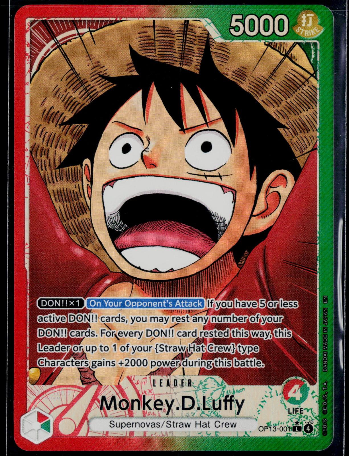 MONKEY.D.LUFFY (001) (ALTERNATE ART) OP13-001 ONE PIECE CARRYING ON HIS WILL NM
