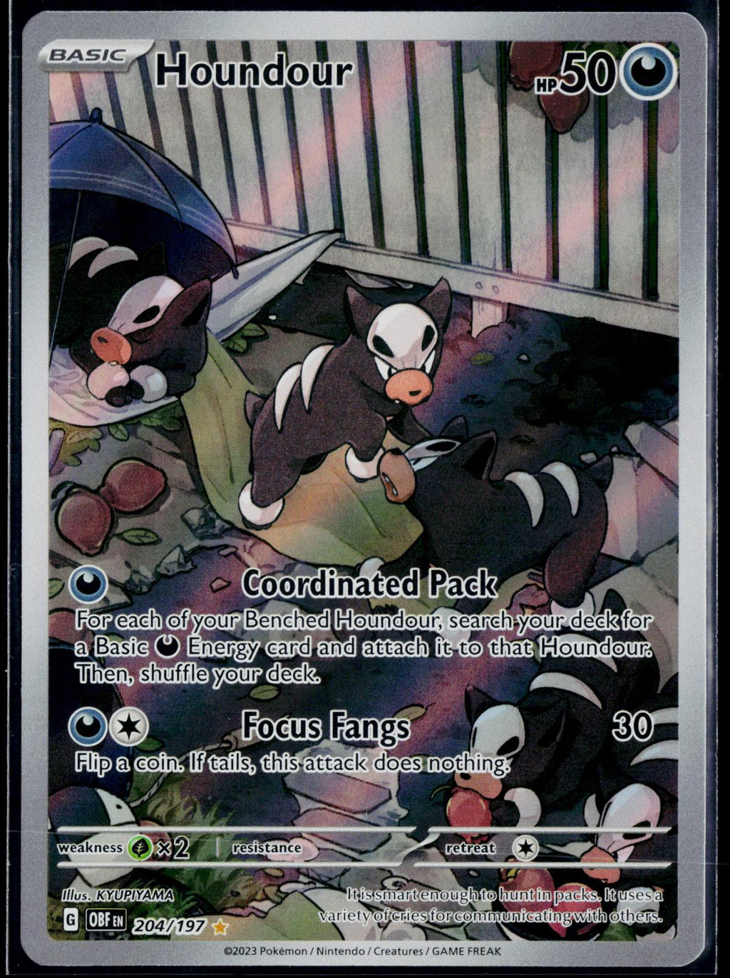 HOUNDOUR 204/197 POKEMON OBSIDIAN FLAMES ILLUSTRATION RARE NM