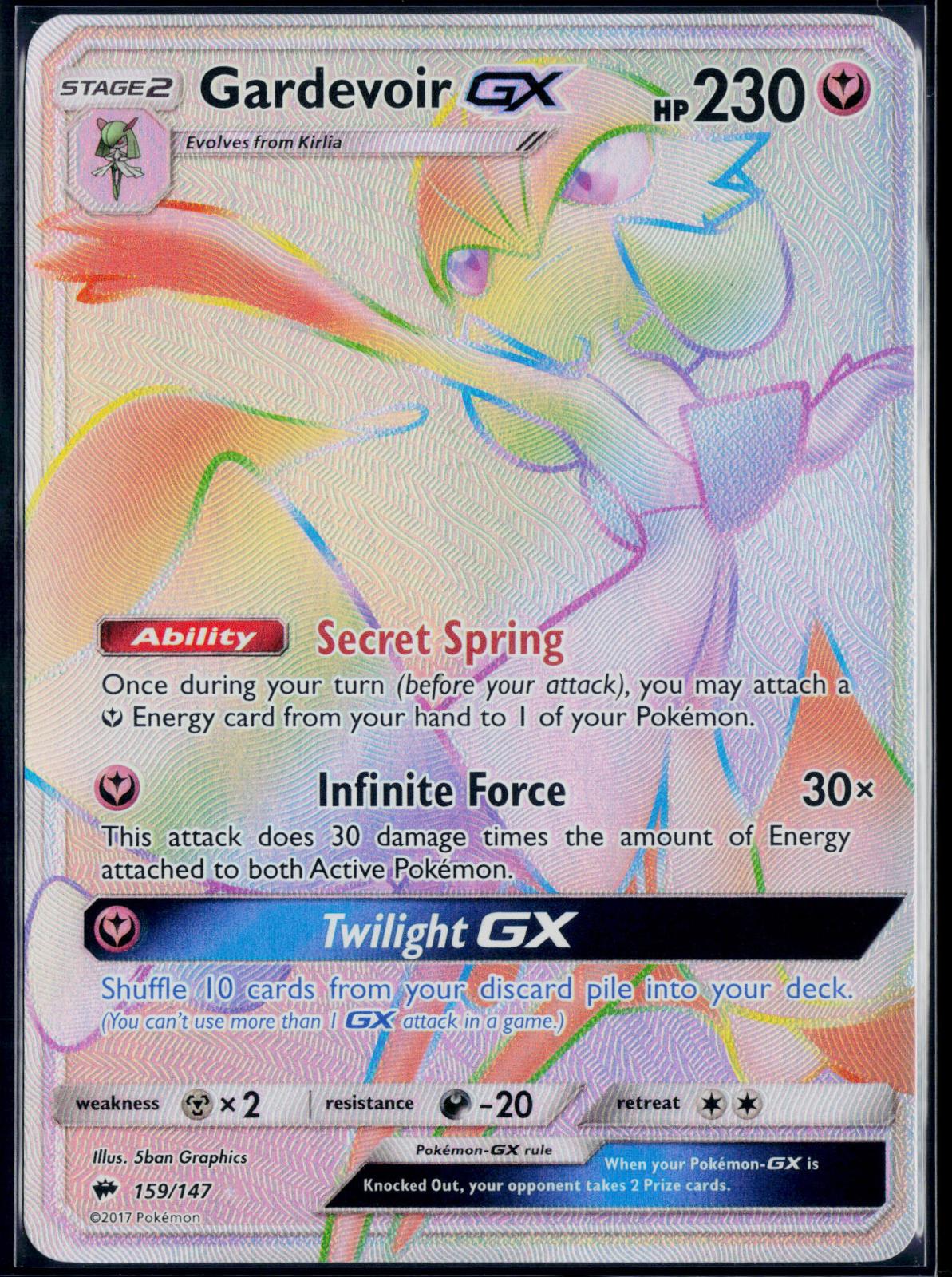 GARDEVOIR GX 159/147 POKEMON BURNING SHADOWS RAINBOW RARE NM