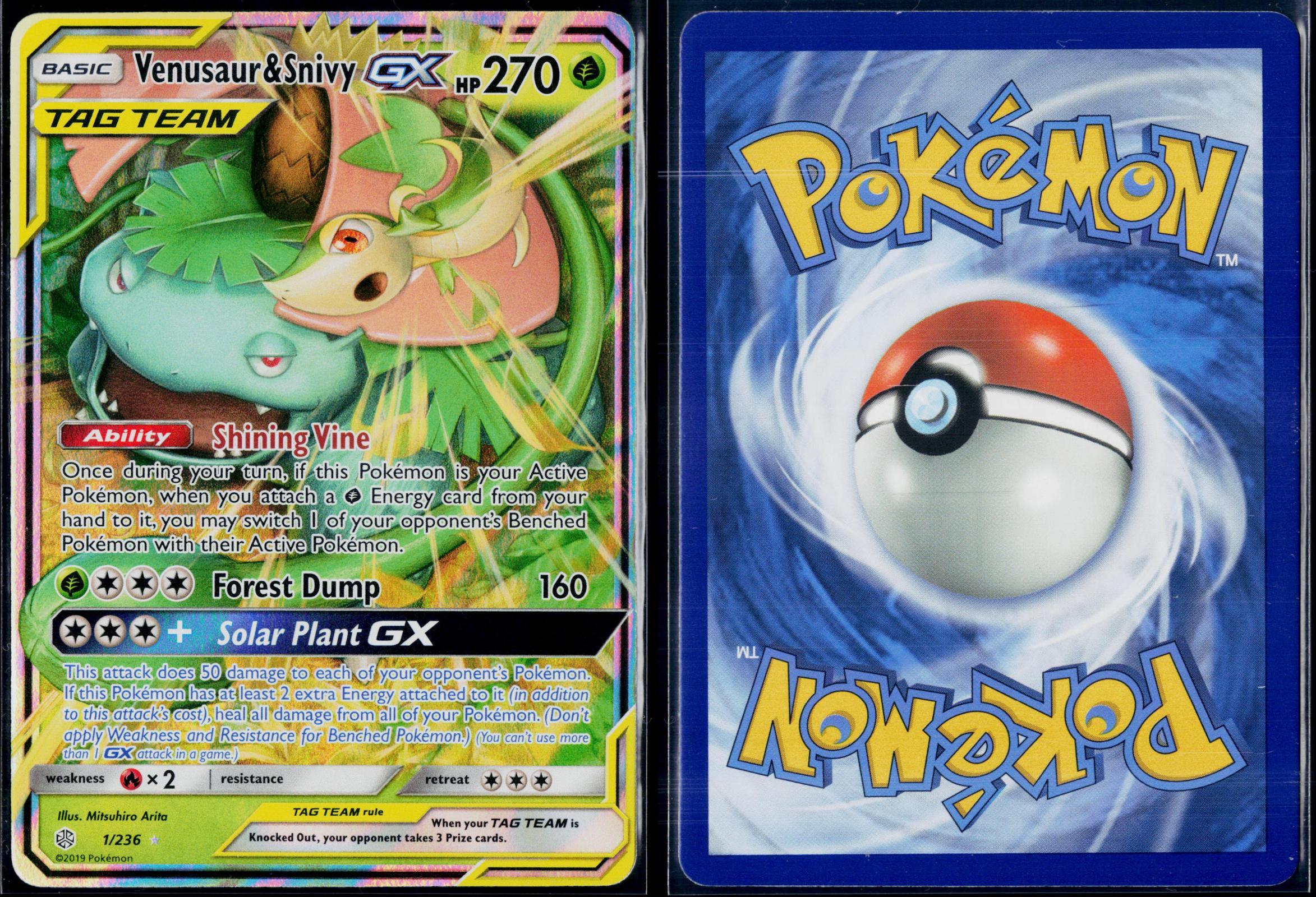 VENUSAUR & SNIVY GX 1/236 POKEMON COSMIC ECLIPSE HOLO GX RARE NM