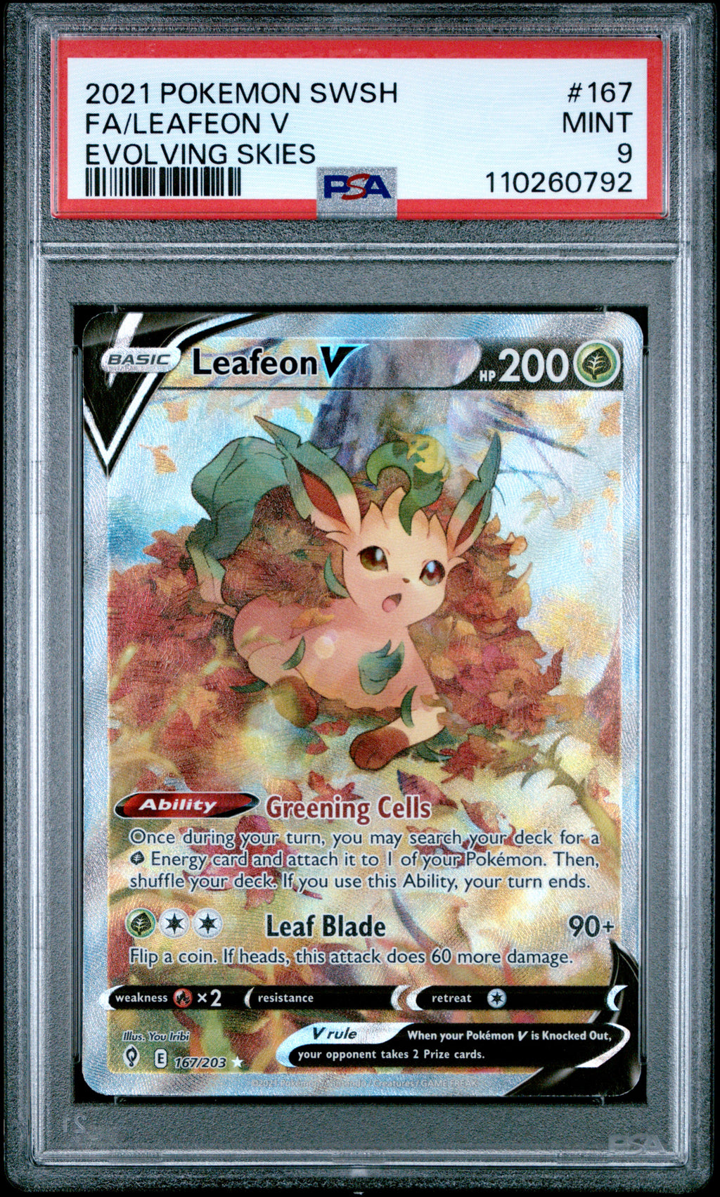 LEAFEON V 167/203 PSA 9 POKEMON EVOLVING SKIES
